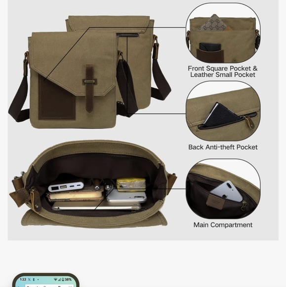 Messenger Bag,VASCHY Vintage Shoulder Bag Small Canvas Leather Lightweight Cross - Picture 7 of 10